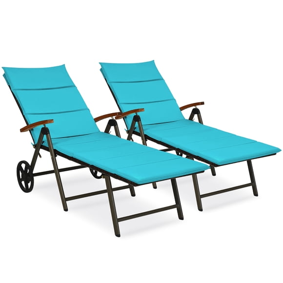 Costway 2PCS Aluminum Rattan Lounger Recliner 5-Position Adjustable Chair Turquoise