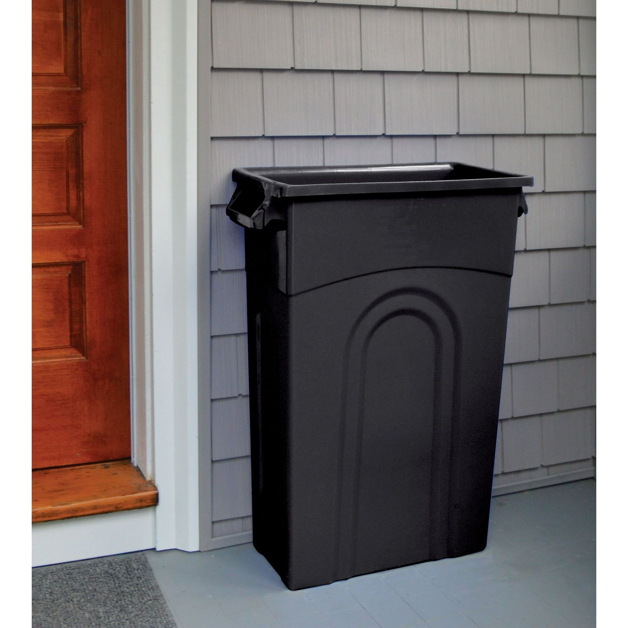23 Gallon Highboy Trash Can, Heavy Duty Plastic Waste Container - Black - Space Saving Design with Handles & Vented Sides for Easy Bag Removal