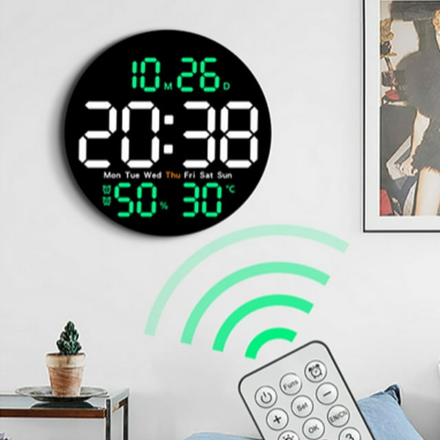 SuoKom Round Clock Multi-Function Remote Control Clock Living Room Wall Clock Home Decoration Digital Electronic Clock Silent Clock Color Screen Clock
