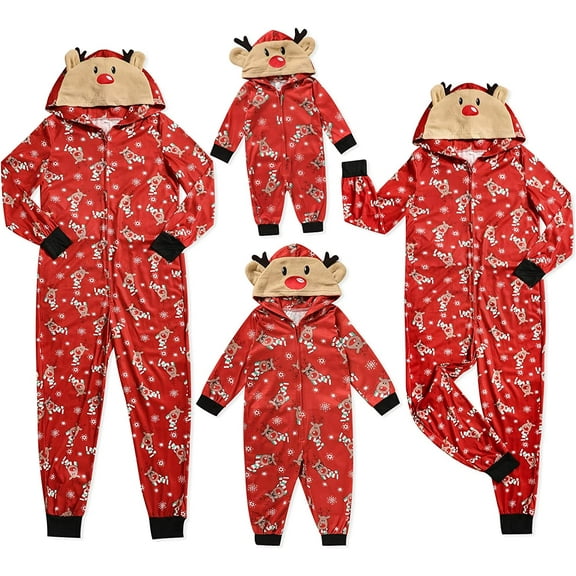 Viworld Family Matching Jumpsuit,Christmas Family Pajamas Hoodie Sleepwear Deer Holiday Pjs