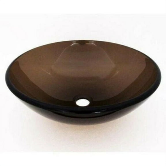 Handmade Elegant Modern 16.5" Coffee Translucent Tempered Glass Vessel Sink Above Counter Bowl Dark Brown Set with Pop up Drain