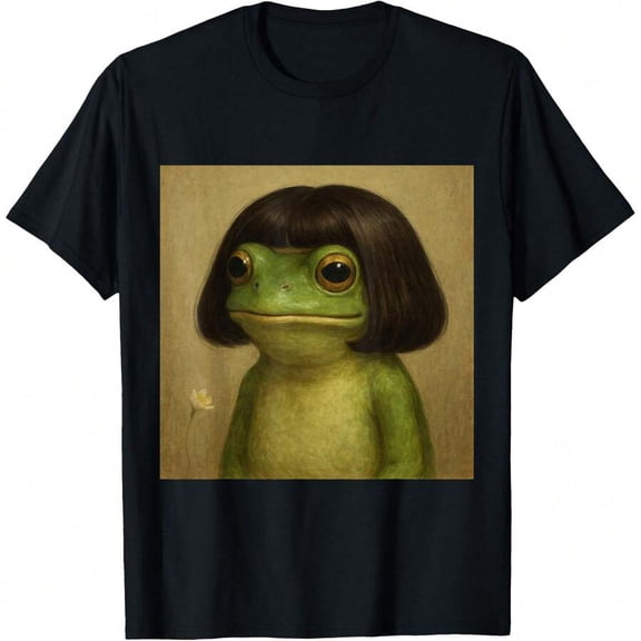 【New Arrival】Vintage Oil Painting Bob Hair Frog Graphic T-Shirt, Unisex Cotton Crew Neck Cute Whimsical Amphibian Casual Tee, Frog Lover Novelty Gift
