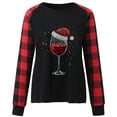 thumbnail image 2 of Uootdi Women's Christmas Long Sleeve Raglan Christmas Snowflake Plaid Red Wine Glass Santa Hat Graphic Gift Print Holiday Sweat shirt, 2 of 4