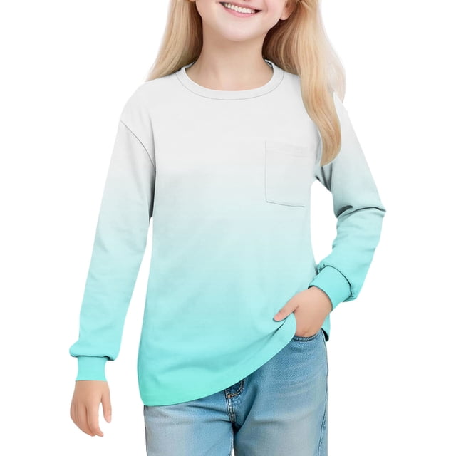 Haut Fille Manches Longues Col Rond Imprimé Chandail pour Enfants, Robe Longue