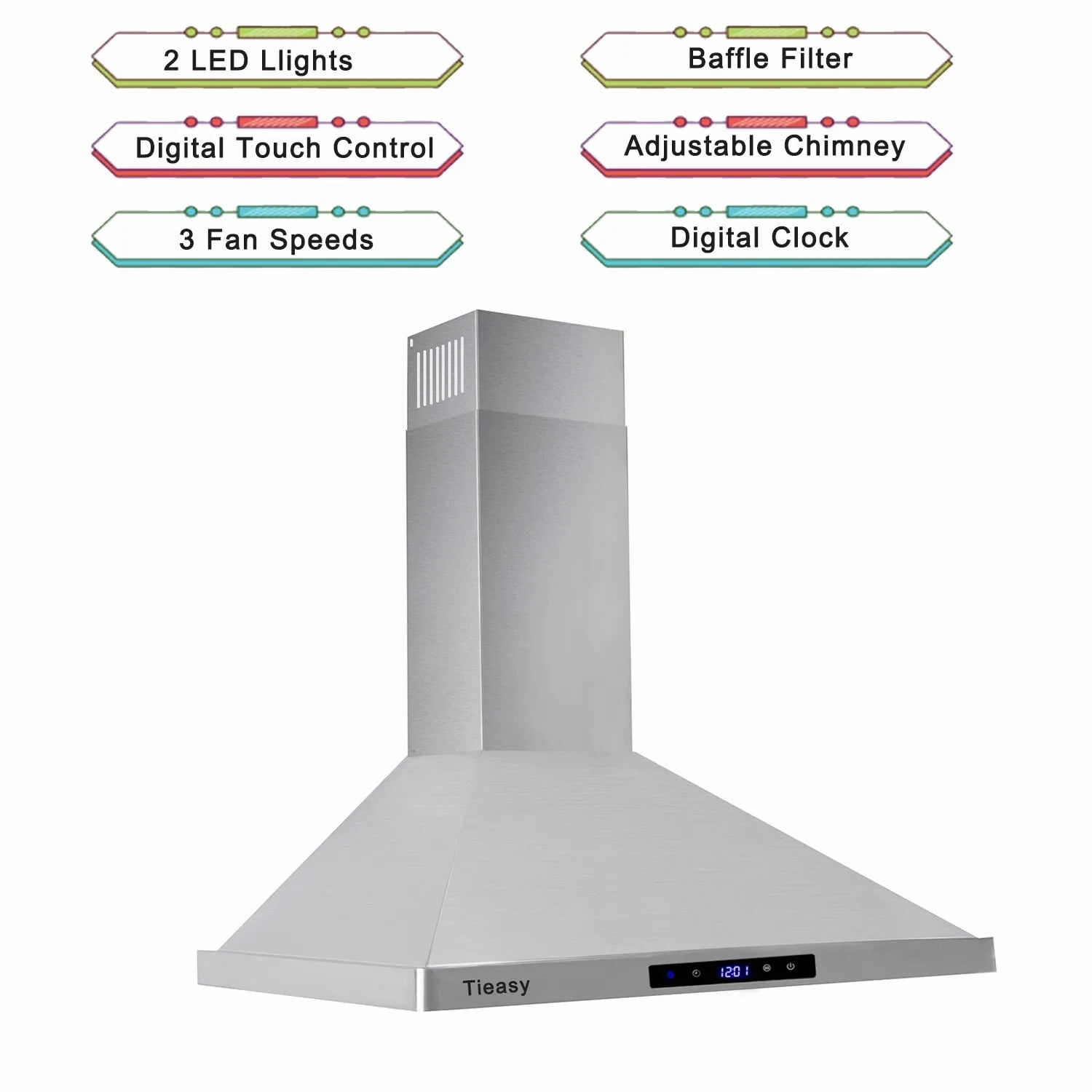 Joeaonz 30-Inch Chimney Hood with Steel Ventilation, LED Lighting, 700 CFM