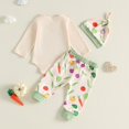 thumbnail image 6 of Baby 3-Piece Vegetable Print Outfit Long Sleeve Farmerâs Market Bodysuit Jogger Pants Knotted Hat Soft Casual Matching Clothing Set for Boys Girls(Orange,6-9 Months), 6 of 9