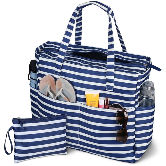 Tirrinia 35L Waterproof Beach Bag with Zipper, Wet/Dry & Small Pouch