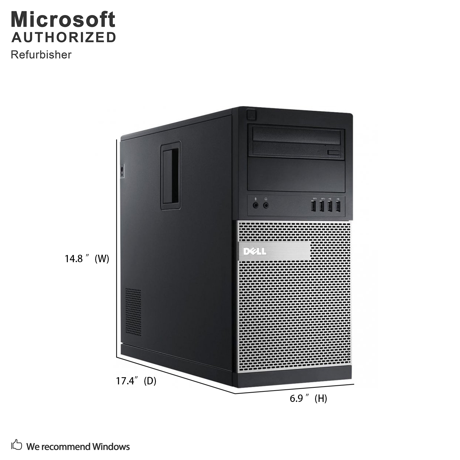 Used Grade A Dell OptiPlex 7010 Tower, Intel Quad Core I7-3770 up to 3.9G, 8G DDR3, 256G SSD, WiFi, BT 4.0, DVD, USB 3.0, VGA, DP, W10P64-Multi Languages Support (EN/ES/FR), 1 year warranty - image 4 of 7