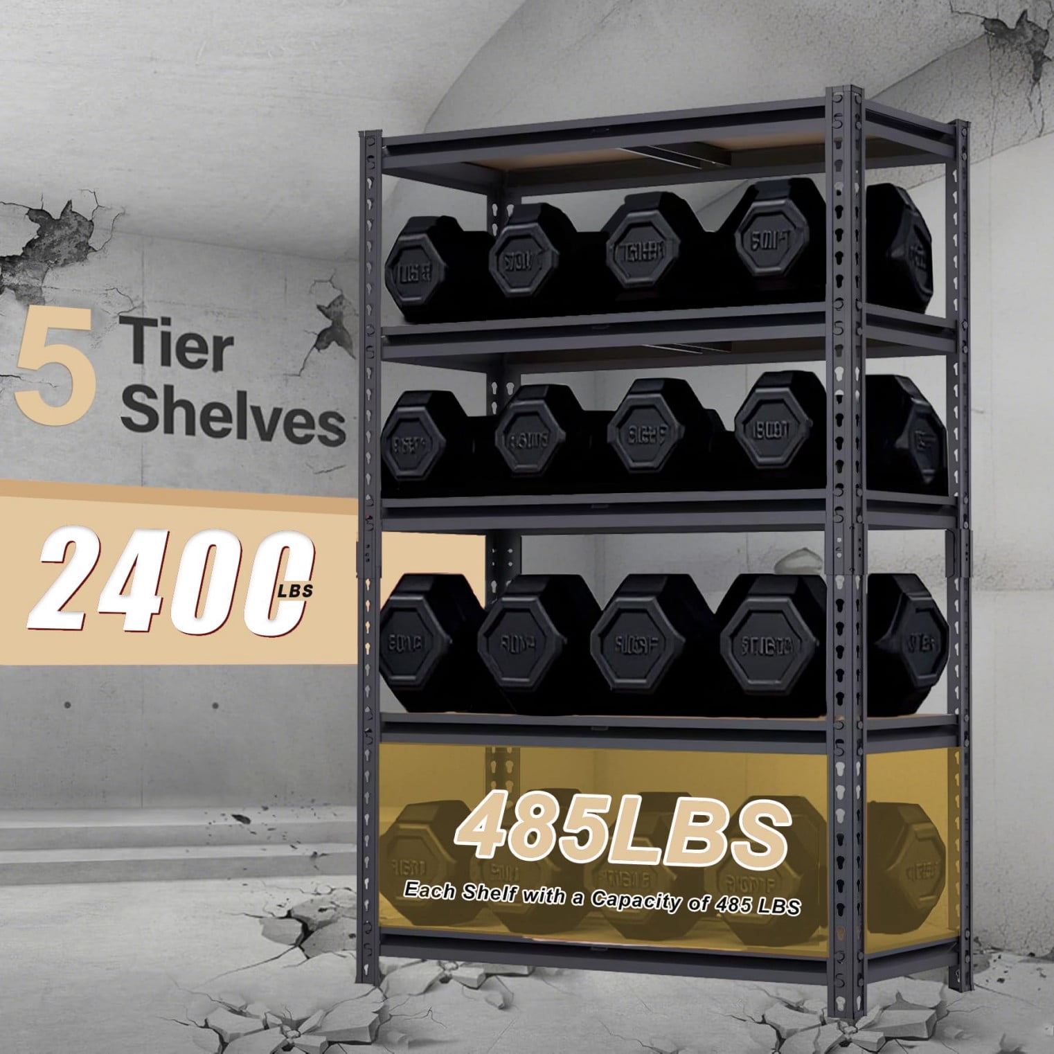 Professional 5-Tier Metal Storage Shelving Unit, 2400 lbs Capacity Heavy Duty Rack, 60"H x 28"W x 12"D