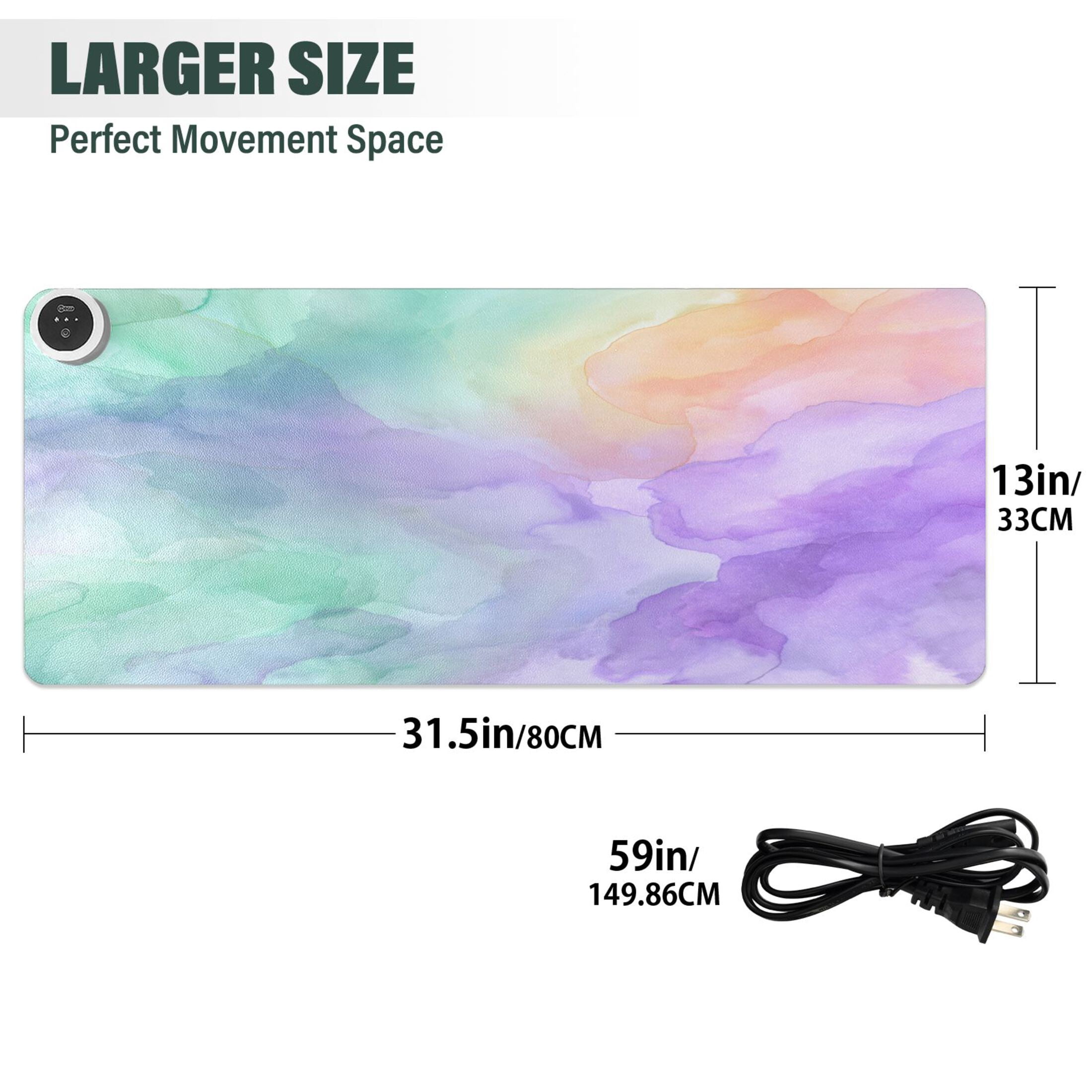 Large Heated Desk Mat Mouse Pad 31.5"x13"PU Leather Graphene Heating Desk Warmer with 3 Temperature Settings 110V US Plug Non-Slip Warm Pad for Home, Office, and Gaming Mint Peach Lavender Wash