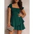 thumbnail image 3 of Elippeo Women's Mini A-Line Dress Solid Color Ruffled Sleeves Square Neck Layered Hem Dress, 3 of 8