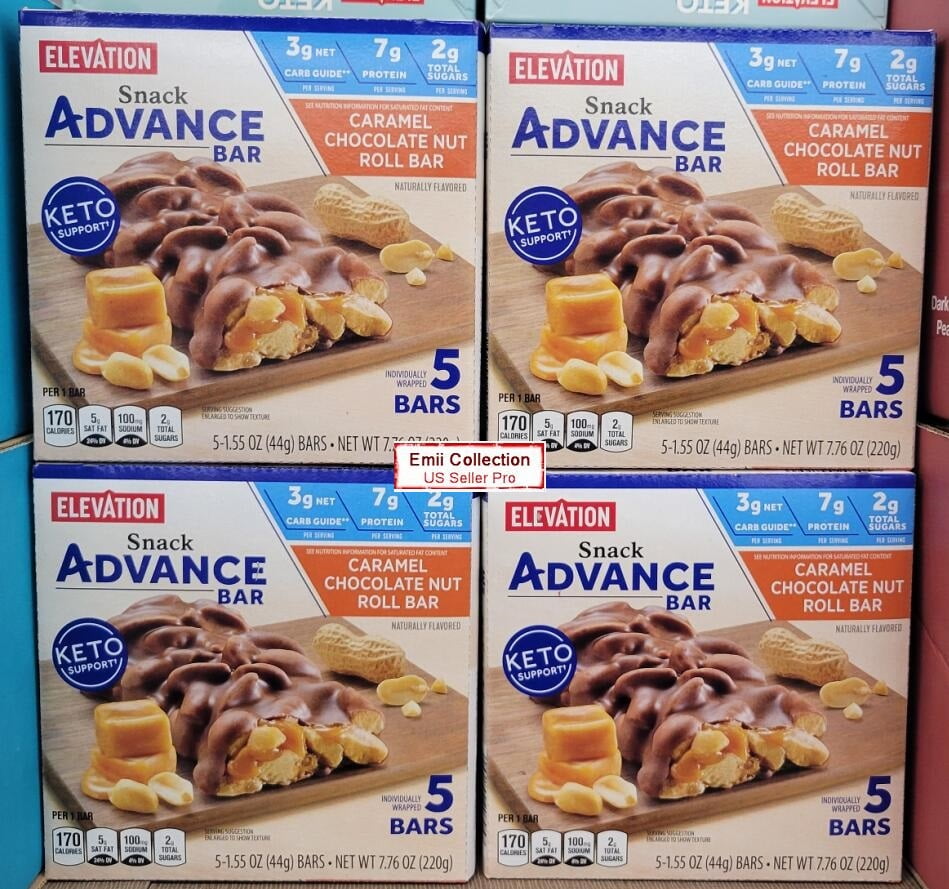 Elevation Caramel Chocolate Nut Roll Bar Snack Advance Bar Keto Support 7.76oz 220g (4 Boxes