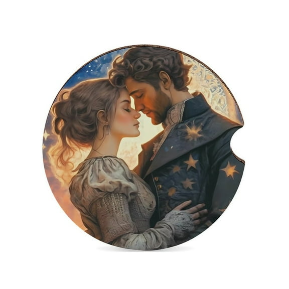 Beauty And Beast E Car Coasters for Drinks with A Finger Notch for Easy Removal Cup Holder Coaster Cute Car Interior Accessories 1PCS