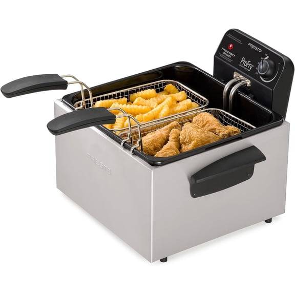 Presto Stainless Steel Dual Basket Pro Fry Immersion Element Deep Fryer