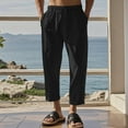 thumbnail image 4 of Mens Capris Pants, Men's Cotton Linen Pants Summer Casual Button Straight Beach Pants Baggy Elastic Waist Drawstring Yoga Trousers with Pockets XS-4XL, 4 of 4