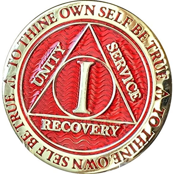 RecoveryChip 1 Year AA Medallion Reflex Red Gold Plated Chip