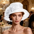 thumbnail image 5 of CheerKidz Women's Solid Color Wide Brim Organza Dress Hat with Floral Embroidery and Mesh Detail, Elegant for Formal Events (White,Free Size)., 5 of 6