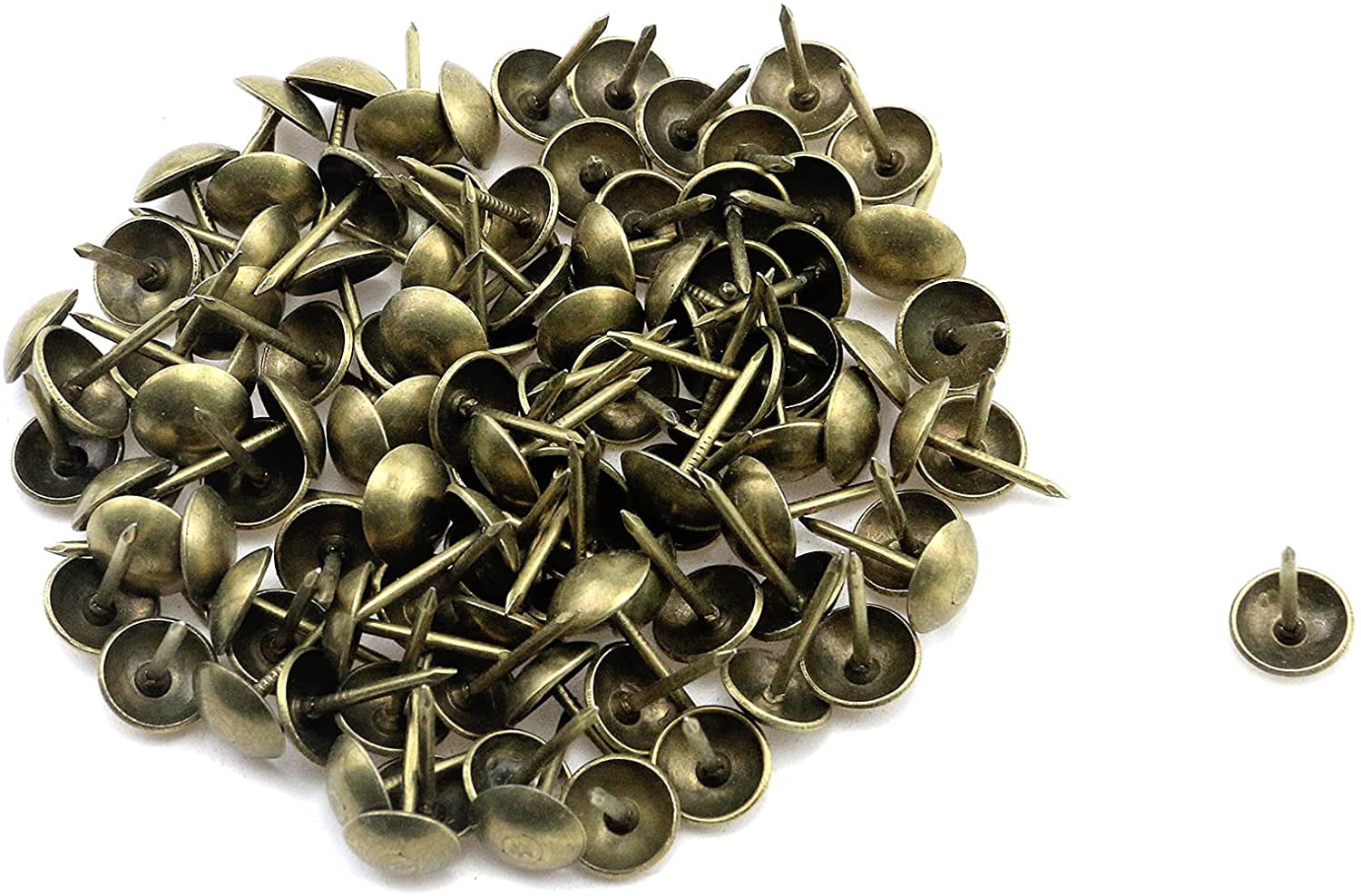 25 old BRASS TACKS 3/8” Diameter vintage upholstery nails domed round heads 