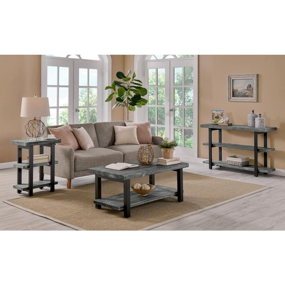 Alaterre Furniture Ponoma 42-inch Coffee Table, Solid Wood and Metal, Lower Shelf for Storage, Ideal for Living Room and Office Spaces, Slate Gray