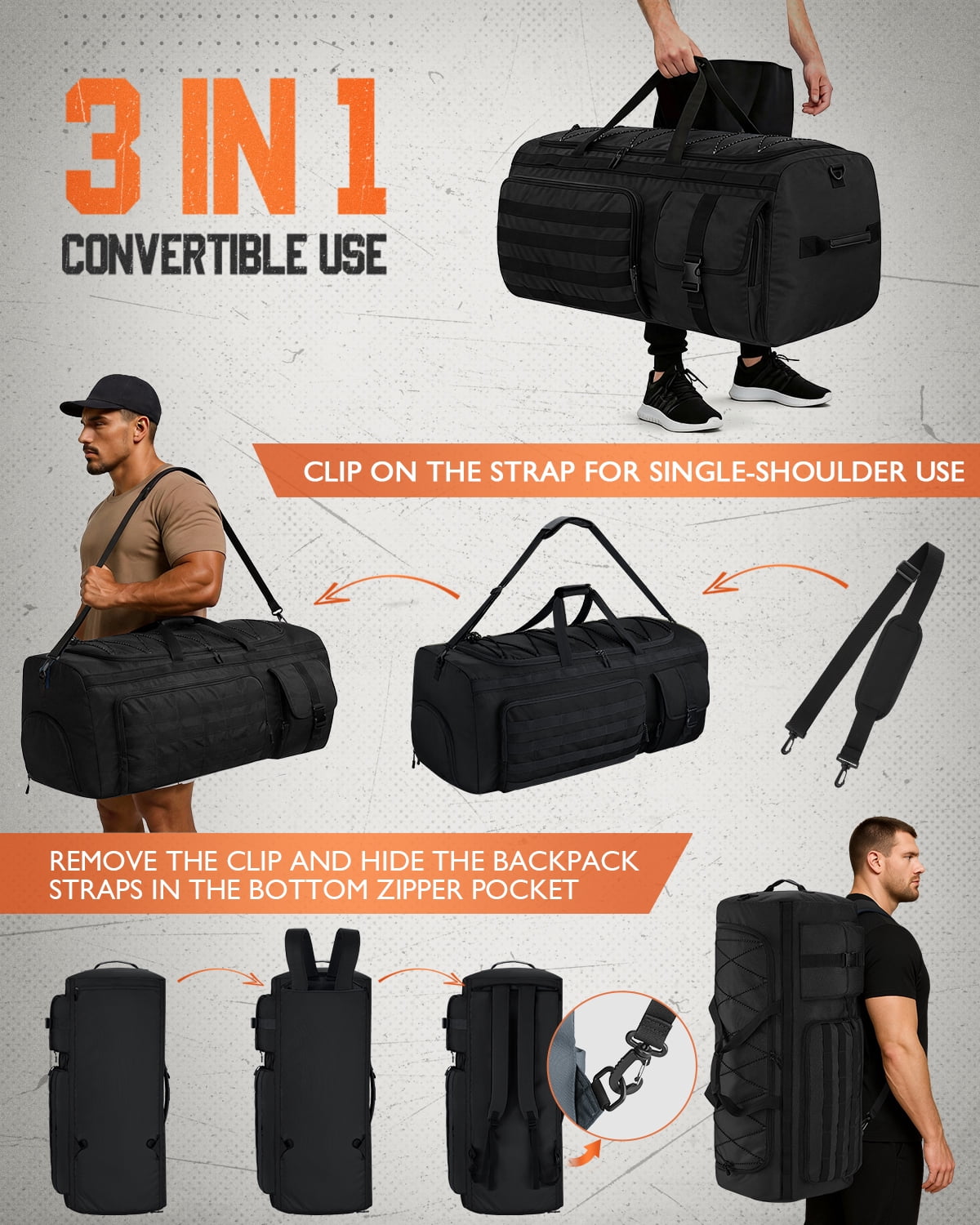 Gonex 90L Travel Duffel Bag for Men, 3 in 1 Extra Large Gym Bag Backpack with Shoes Compartment for Weekender Sports Workout
