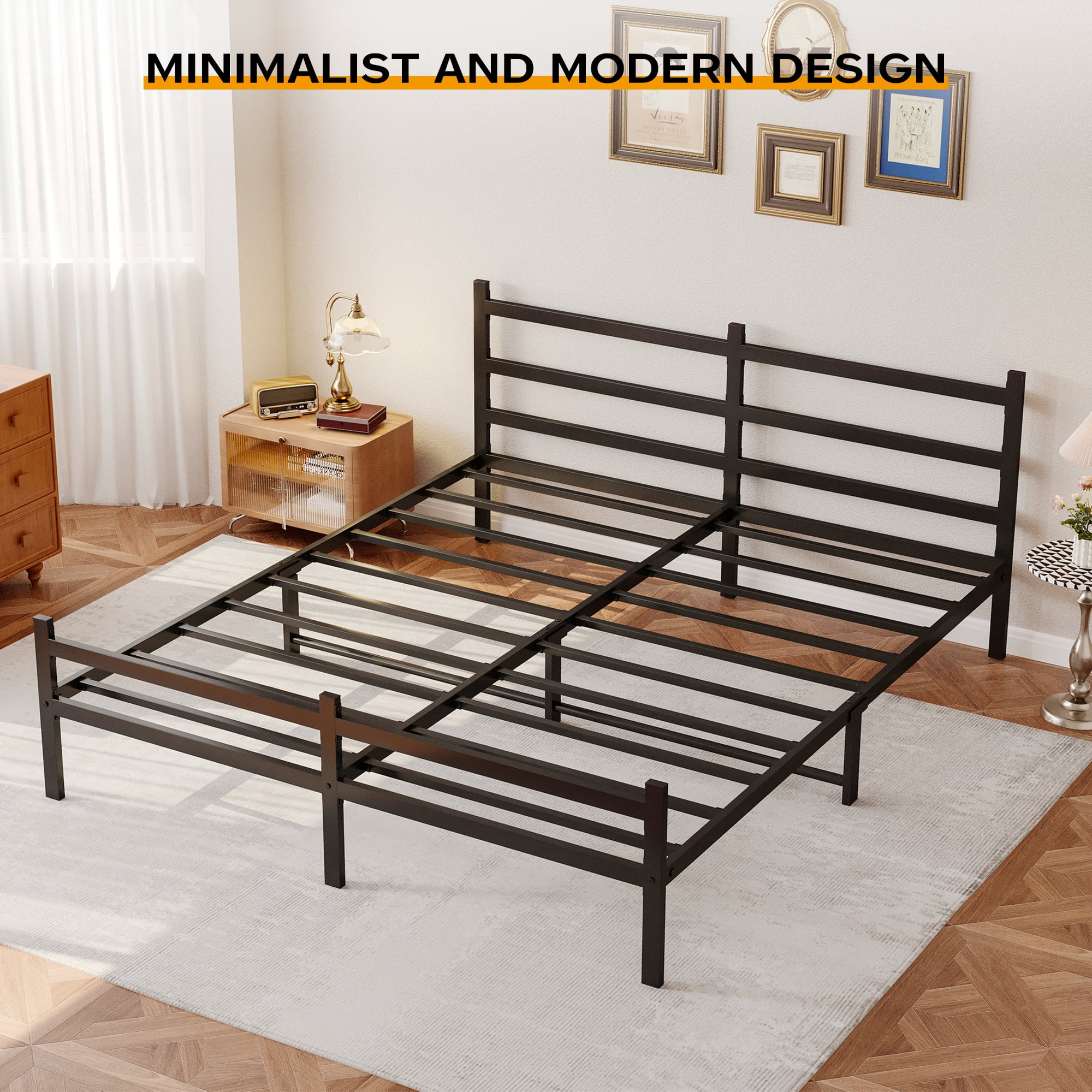 Heavy Duty Thick Metal Bed Frame With Headboard Footboard, 1200lb Load Capacity, King Size