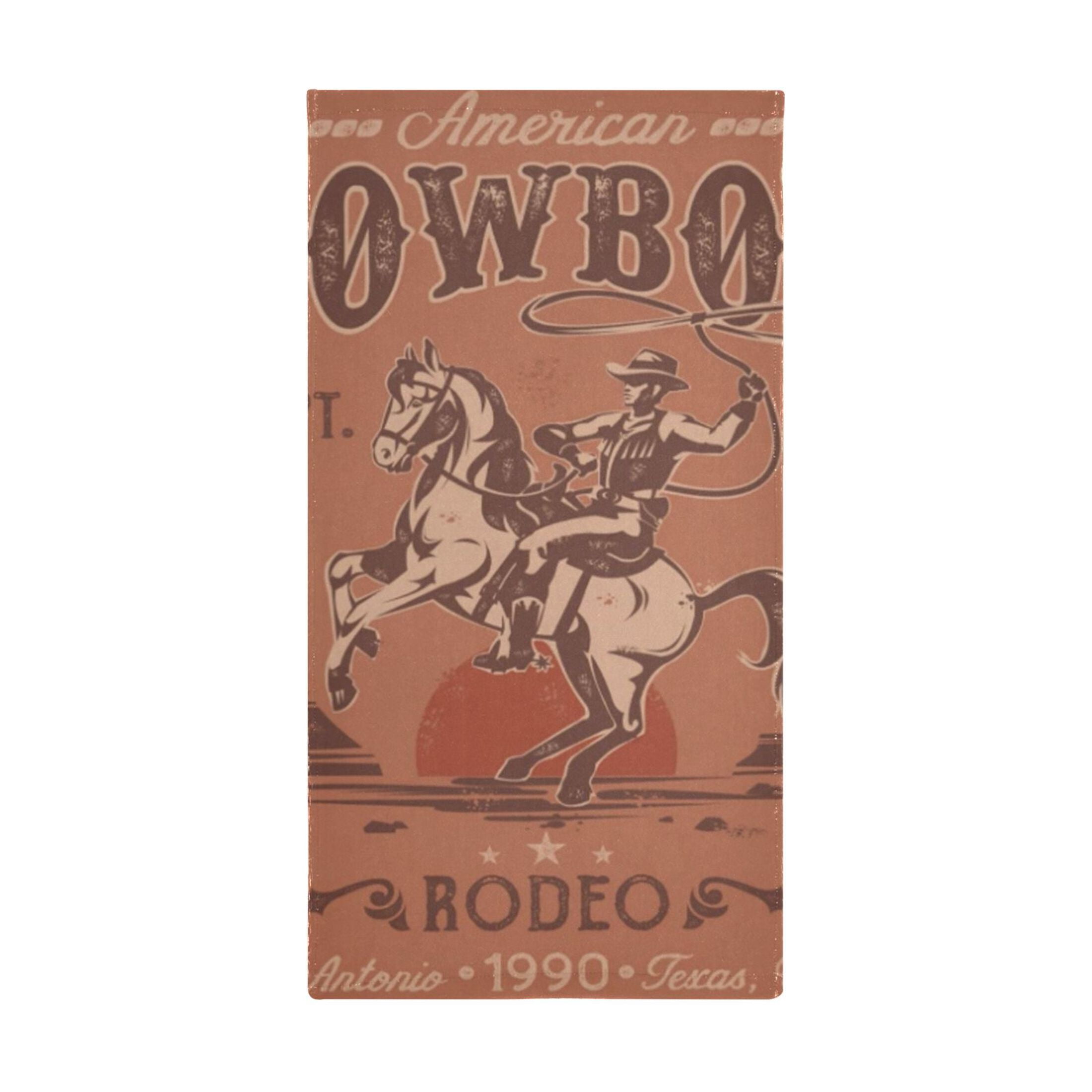 2-Piece Polyester cotton Towel Set Absorbent Retro Rodeo Cowboy Hand Towel Bath Towel Soft and Comfortable Machine Wash 28.3x14.4