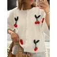 thumbnail image 4 of Michellecmm  Women Knit Tops Half Sleeve Button Up Cherry Embroidery Knitwear, 4 of 5