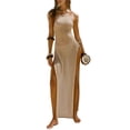 thumbnail image 2 of Mceream Robes Camisoles Dos Nu pour Femmes Grande Taille Fendue Haute Sans Manches Soirée Mariage Robe Maxi Col Bénitier Cocktail Sortie Robe Printemps Été Beige m, 2 of 8