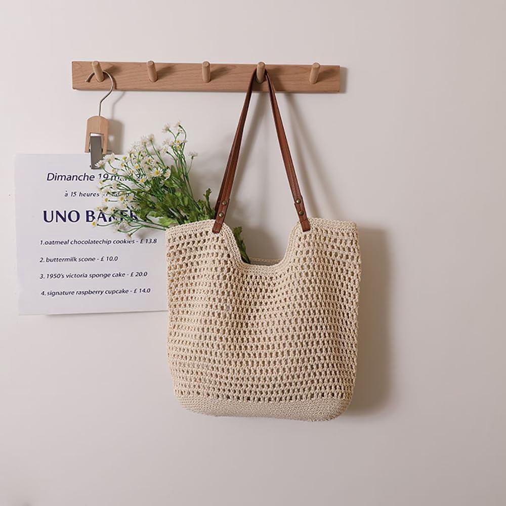 CoCoMangos Crochet Bags for Women Summer Beach Mesh Tote Bag Aesthetic Shoulder Bag Grunge Hippie Knitted Boho Bag