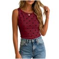 thumbnail image 5 of idosla Women Polka Dot Tank Tops Sleeveless Crew Neck Print Basic Casual Slim Fit T Shirt Y2k Trendy Going Out Top (Wine, L), 5 of 6