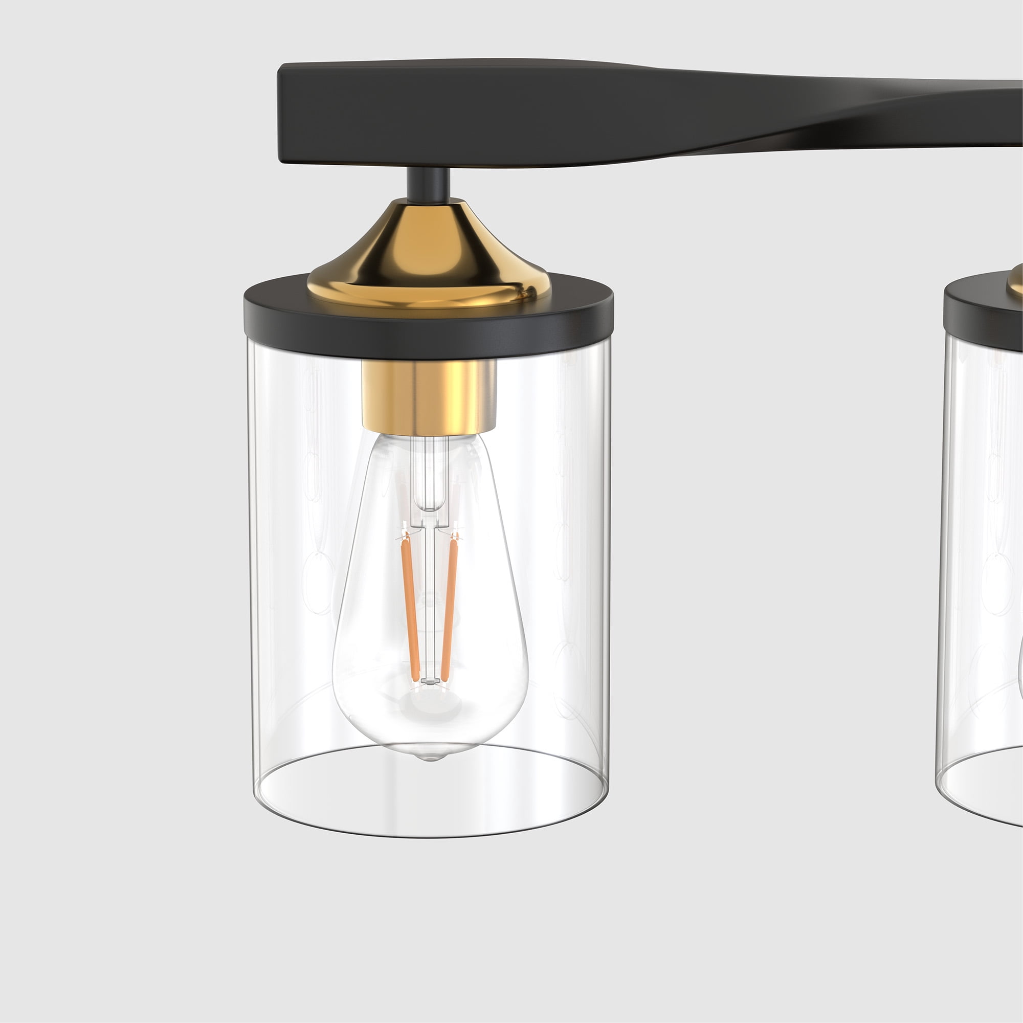 YANSUN 26.3 in 4 Light Black and Gold Vanity Light with Clear Glass Shades for Bathroom Living Room Bedroom Hallway