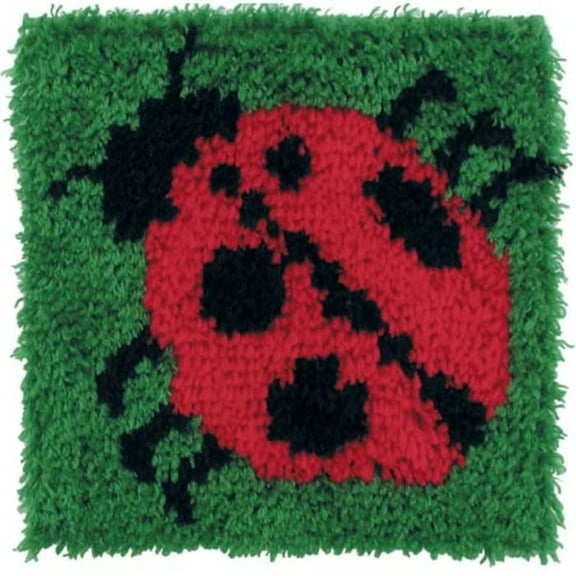 Cartoon Red Bug Latch Hook Rug Kits for Kids Beginner Easy Printed Canvas Crochet Yarn Embroidery Mini-Carpet Hook and Latch Kit Children Handmade Craft 30x30cm
