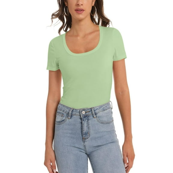 Women's Scoop Neck Short Sleeve T Shirt Slim Fit Sexy Tops