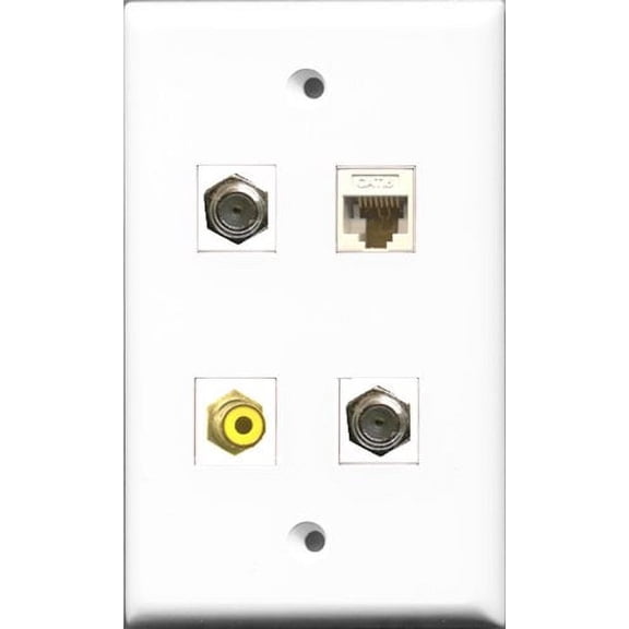 RiteAV 1 Port RCA Yellow 2 Port Coax Cable TV- F-Type and 1 Port Cat6 Ethernet White Wall Plate
