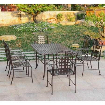 Aluminum 7 Piece Patio - International Caravan Mandalay Iron 7 Piece Patio Dining Set