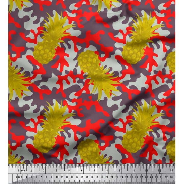 Soimoi Poly Georgette Fabric Camouflage Texture & Pine Fruits Print Fabric by the Yard 42 Inch Wide