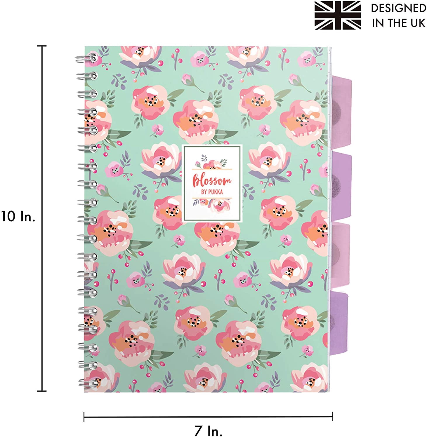 Pukka Pad, 5 Subject Spiral Notebook 12-Pack with Repositionable Dividers - 200 Pages of 80GSM Paper with Perforated Edges, Great for Office, Planning, Staying Organized - Blossom, B5-7 X 10in