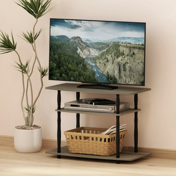 Furinno Turn-N-Tube No Tools 3-Tier TV Stands with Classic Tubes, French Oak Grey/Black