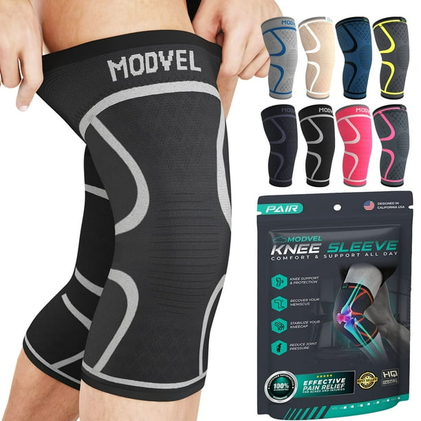 Rodilleras Modvel (2 unidades) para mujer y hombre: rodilleras de compresión para entrenamiento, alivio del dolor de rodilla, soporte articular para ligamento cruzado anterior (LCA), artritis y desgar