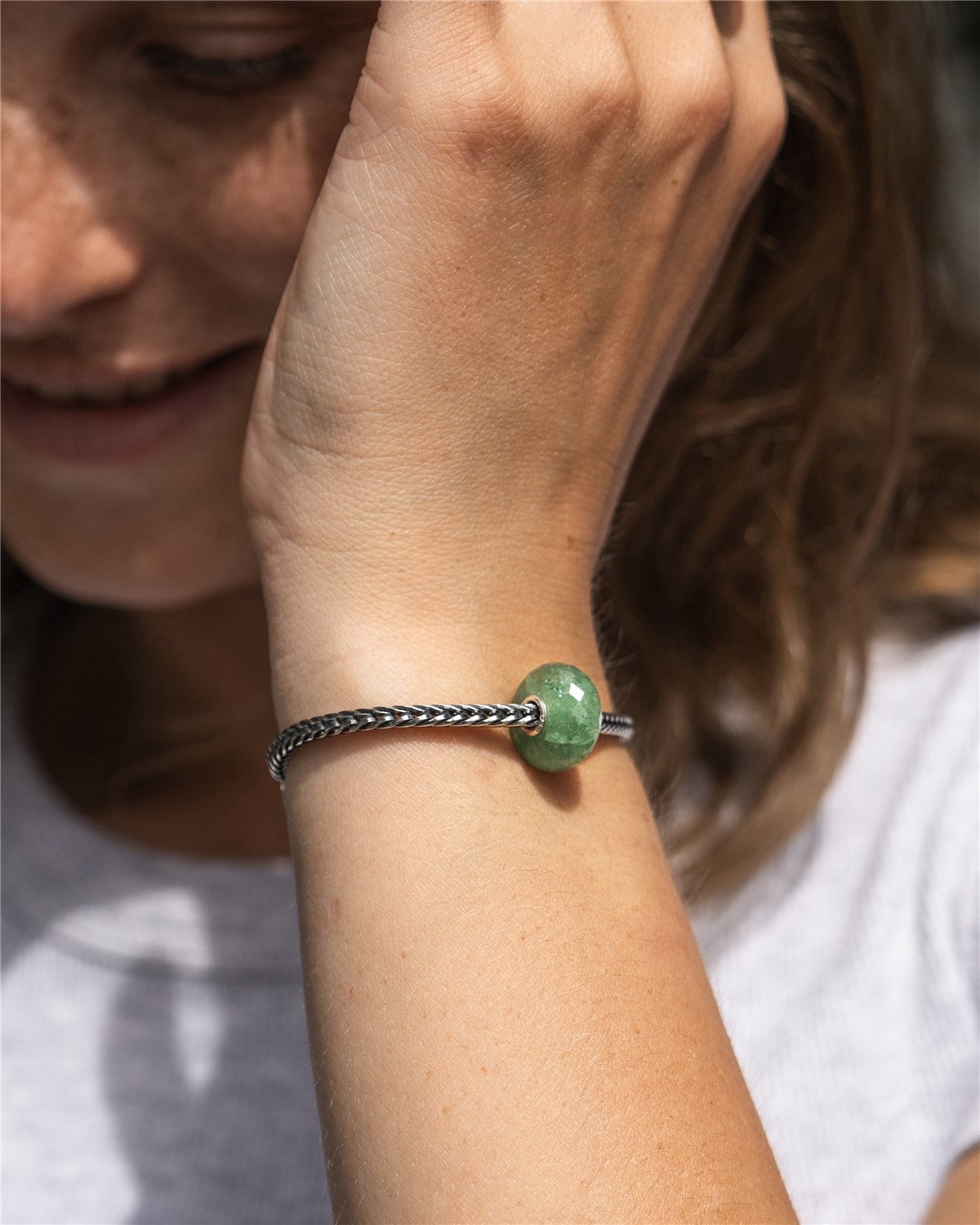 Trollbeads Green Aventurine Womens Charm Bracelet, Silver, Size 7.5"