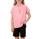 thumbnail image 2 of Camisa de verano para niñas, con botones sólidos, cuello en V, holgada, blusa con abertura lateral, blusas de algodón y lino para niñas, 2 of 9