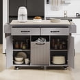 thumbnail image 2 of LuckyNote Kitchen Island with Trash Can Storage Cabinet, Rolling Cart with Drop Leaf & Spice Rack, Grey, 2 of 27
