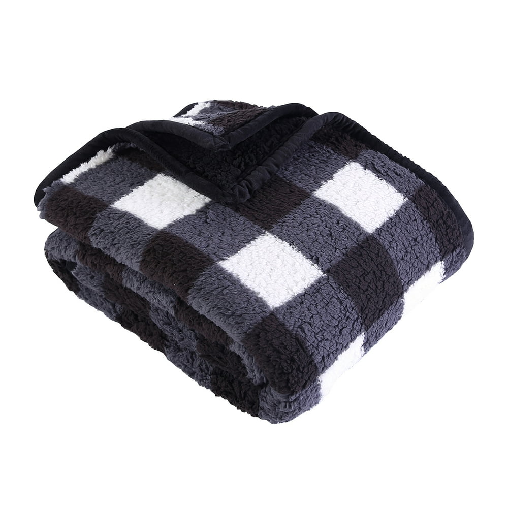 Better Homes & Gardens Sherpa Throw Blanket, 50" x 60", Black Plaid