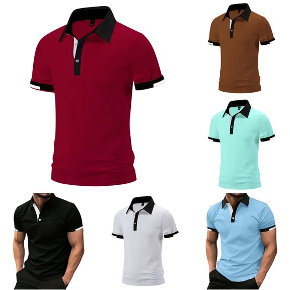 JAJAHO Men's Polo Shirts Short Sleeve Color Block Regular Fit Summer Breathable Mesh Business Golf Shirts Versatile Tops