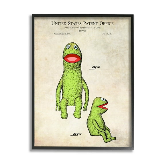 Stupell Industries Vintage Frog Character Puppet Graphic Art Black Framed Art Print Wall Art, Design by Karl Hronek
