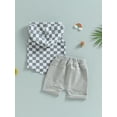 thumbnail image 4 of GXFC Toddler Baby Boys Summer Shorts Outfits Infant Boys Sleeveless Checkerboard Print Pocket Hooded Shirt Tops+Plaid Short Pants Set Casual Clothes 2Pcs 0-3T, 4 of 8