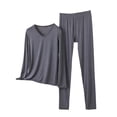 thumbnail image 2 of ylioge M-5X Plus Size 2 Piece Modal-Pajamas for Women Sets Casual Solid Color Long Sleeve Tops and Pants Comfortable Loungewear Homewear Pajama Set, 2 of 5