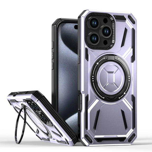 for iPhone 16 Pro Max Rugged Case with Rotate Ring Stand, [Built-in Kickstand] [Military-Grade Drop Protection] Heavy Duty Rugged Phone Cover Support Wireless Charging for iPhone 16 Pro Max, Purple