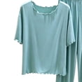 thumbnail image 5 of Xdegoge Women'S Lounge Sets 2 Piece Outfits Short Sleeve Tops and Wide Leg Pants Sleepwear with Lettuce Trim Casual Soft Pajamas Nightwear Pjs Set, 5 of 5