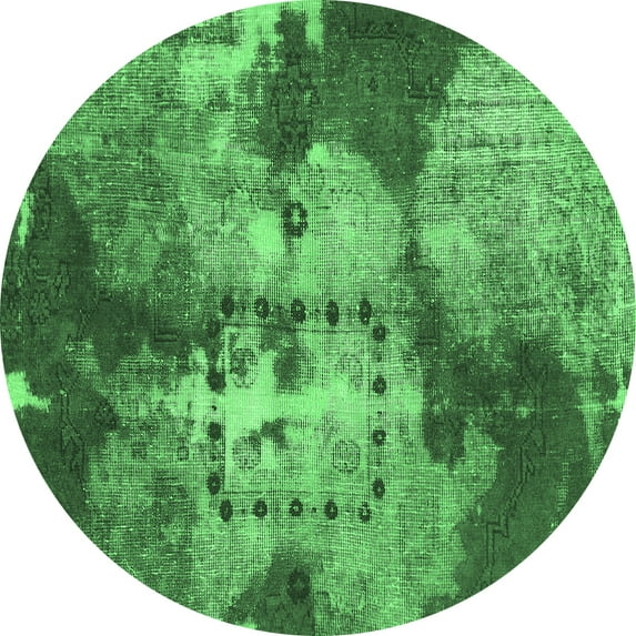 Ahgly Company Indoor Round Abstract Emerald Green Modern Area Rugs, 3' Round